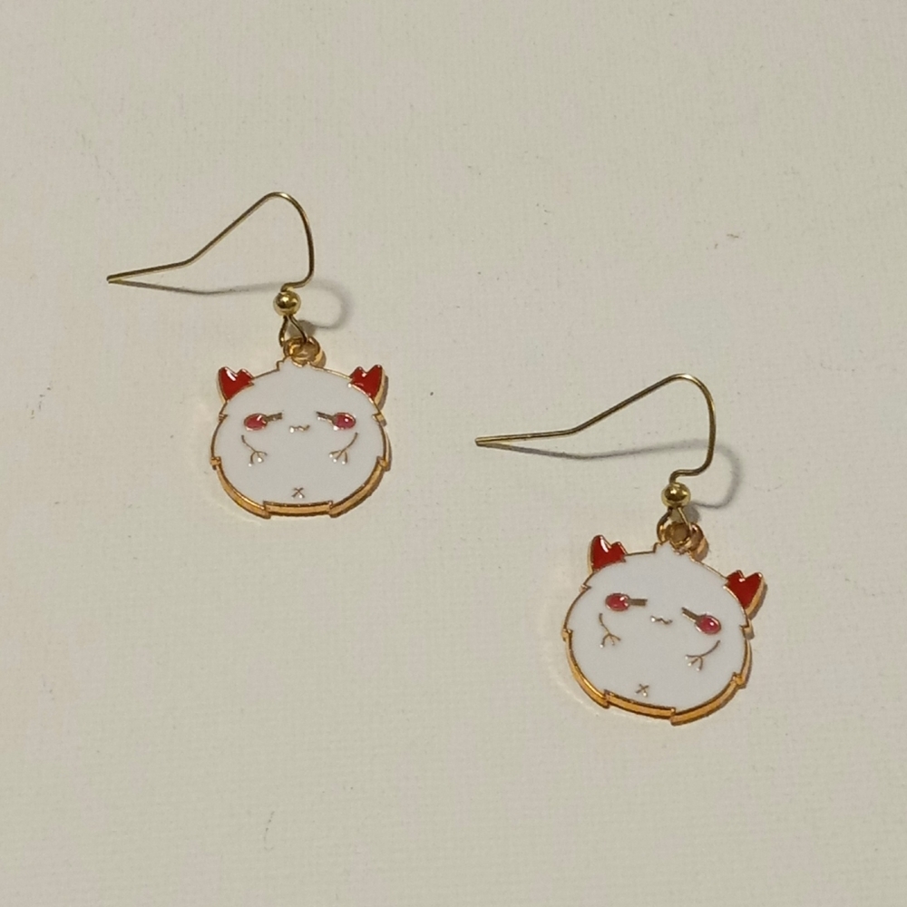 Gold Plated White Enamel Cat Earrings